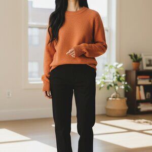 H&M Women's Orange Knit Sweater Crewneck Long Sleeve S Polyester & Acrylic Blend